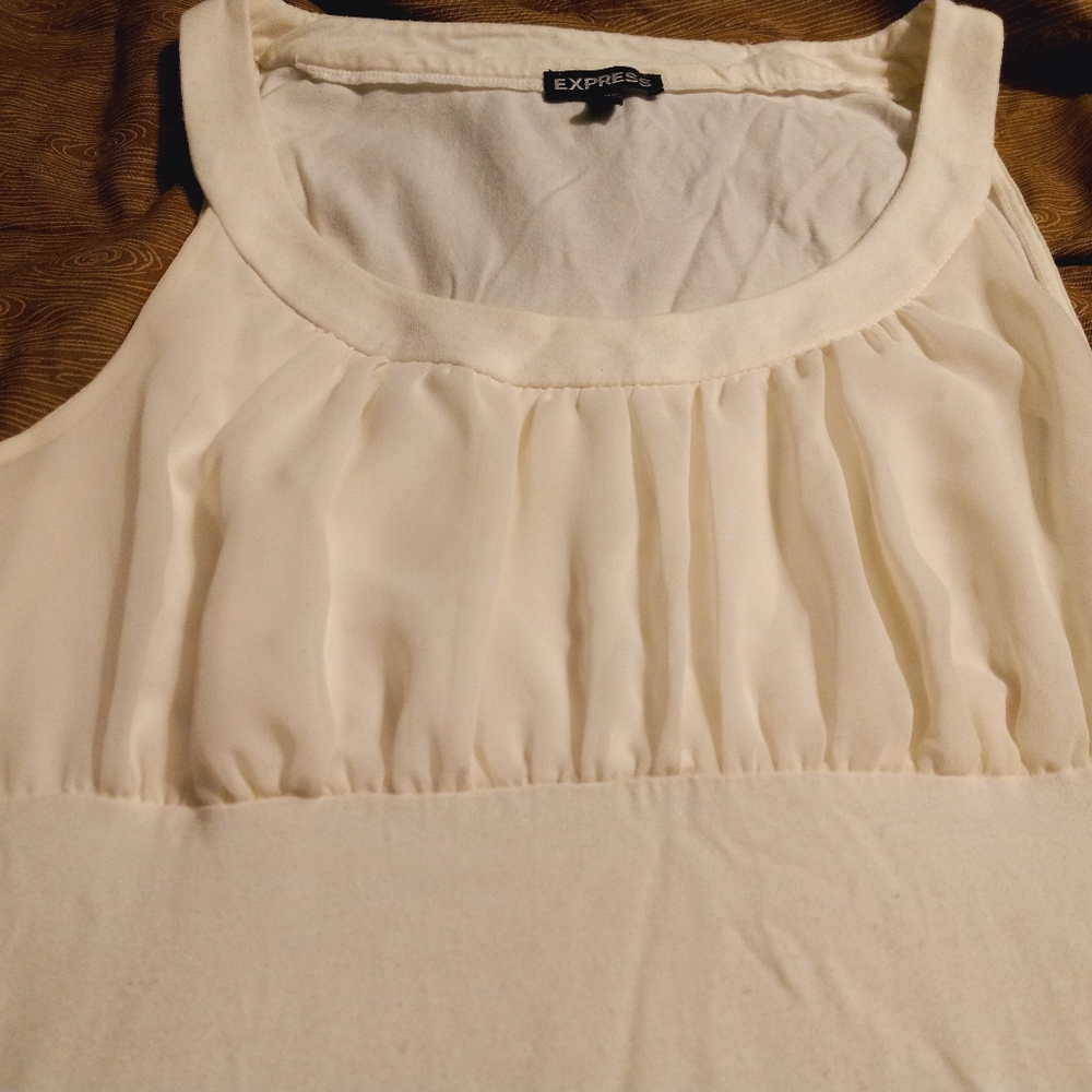 SALE! Express off-white sleeveless shell with gathered crepe bodice
